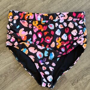 BloomChic Leopard Print Ruched High Waist Swim Bottoms Size 14-16